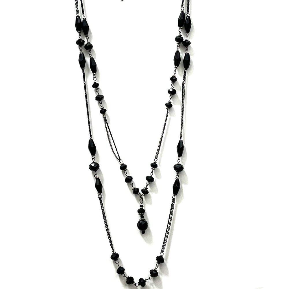 Women Long Sweater Necklace Metal with Yellow Crystal Length 34 inches